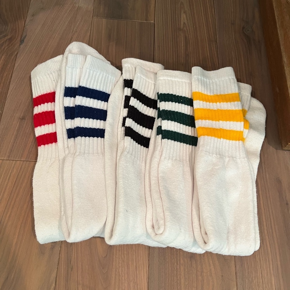 Set of 5 vintage style retro stripe sport tube socks with colored stripes long